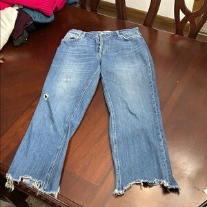 We The Free Cropped Distressed Blue Jeans